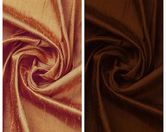 Dupioni Silk Fabric Sample for Custom Curtains & Window Drapes. Saffron Orange/ Brown. Blackout Add-On for Bedroom/ Nursery.
