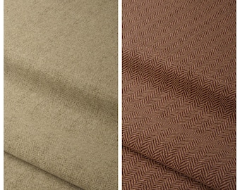 Herringbone Weave Fabric Sample for Custom Curtains & Window Drapes. Beige/ Deep Orange. Blackout Add-On for Bedroom/ Nursery.