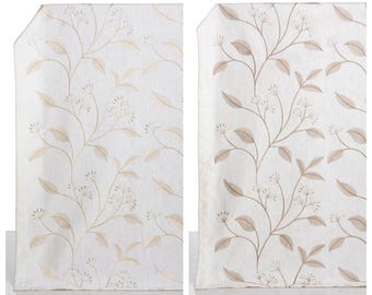 Floral Embroidery Poly-Linen Fabric by Yard for Curtains, Roman Shades, Blinds & Home Decor. White/ Cream/ Brown