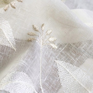 Floral Embroidery Sheer Roman Shades. Custom Size Linen Texture Window Blinds for Living, Nursery, Kitchen, Bathroom, Dining. White/ Cream