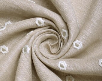 Broderat linnetyg, transparent, måttbeställt för ljusfiltrerande gardiner, romerska persienner, persienner, kappor och heminredning. Krämfärgad/beige