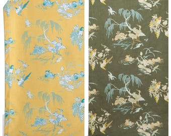 Custom Roman Shades. Toile, Chinoiserie, Nature Print Velvet Window Blinds for Dining, Kitchen, Office, Nursery. Olive Green/ Yellow