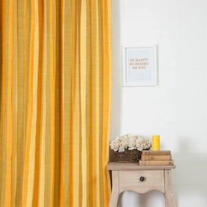 Striped Cotton Curtains. Custom Window Drapes for Living, Bedroom, Dining, Kitchen, Nursery & Study. Blackout Option. Yellow/ Green