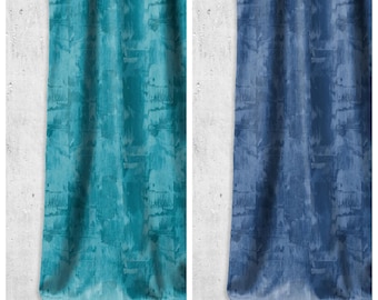 Dimout Abstract Pattern Fabric by Yard for Light-Blocking Curtains, Roman Shades, Window Treatments. Turquoise/ Cobalt Blue