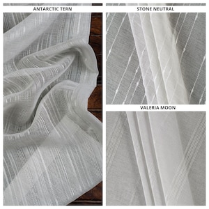 Grey Striped Sheer Curtains. Custom Size Drapes. Patterned Drapery for Modern, Minimalist, Industrial Living, Kitchen, Bathroom, Bedroom.