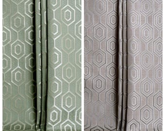 Honeycomb Geometric Patterned Fabric by Yard for Window Treatments, Curtains, Bed Runners, Pillows & Home Decor. Sage Green/ Gray