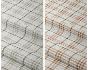 Checkered Plaid Curtains. Custom Window Drapes for Nursery, Bathroom & Kitchen. Blackout Option. Linen White/ Muted Orange/ Pale Brown