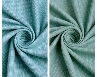 Herringbone Textured Plain Fabric by Yard for Curtains, Valances, Pillow/ Cushion Covers, Bed Runners & Home Decor. Blue/ Green