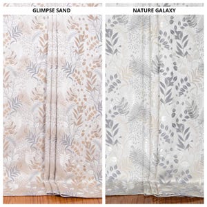 Botanical Floral Patterned Curtains. Blackout Option. Custom Window Printed Drapes for Dining Room & Nursery. Gray/ Pale Grey/ Warm White