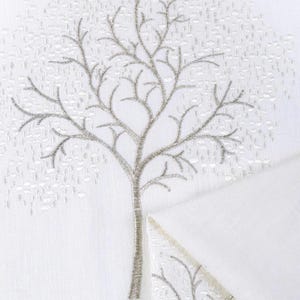 White Embroidered Roman Shades. Custom Window Blinds for Living, Dining, Office, Study, Kitchen, Dining, Bedroom, Nursery. Pure White/ Gray