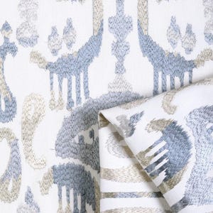 Embroidery Geo-Floral Shades. Custom Window Blinds for Dining, Office, Study, Nursery, Bath. Blackout Option. Pale Gray/ Steel Gray/ White