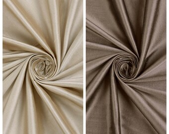Shantung Silk Fabric Sample for Custom Curtains & Window Drapes. Ecru/ Tan Brown/ Mocha Brown. Blackout Add-On for Bedroom/ Nursery.