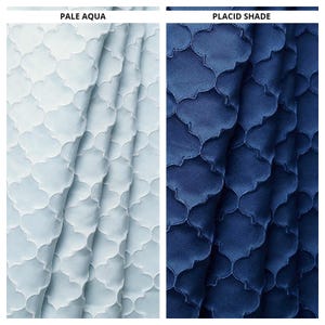 Trellis Pattern Fabric Sample for Custom Curtains & Window Drapes. Pastel Blue/ Dark Blue. Blackout Add-On for Bedroom/ Nursery.