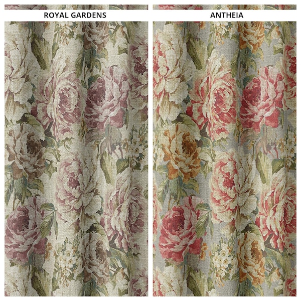 Floral Curtains. Blackout Option. Custom Print Window Drapes for Kitchen, Living Room, Bedroom & Dining. Pink/ Orange/ Ivory/ Green/ Pink