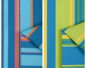Striped Pure Cotton Fabric by Yard for Upholstery, Curtains, Roman Shades, Blinds, Valances & Home Decor. Blue/ Green/ Yellow