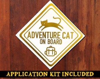 Adventure Cat on Board Vinyl Car Decal (Backpack Version)