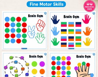 Preschool Fine Motor Skills Worksheets, Brain Gym Finger Games, Color Matching Printable (Digital PDF)