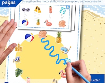 Summer Tracing Pages Brain Gym Activity for Kids PDF Printable