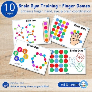Gimnasia cerebral imprimible: ejercicios para ejercitar el cerebro, ejercicios cognitivos, actividad de motricidad fina mediante reconocimiento de colores. Apto para niños.