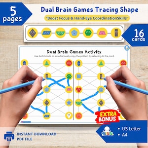 Dual Brain Games Tracing Shape for Kids Printable | OT Worksheets Brain Gym | Hand-Eye Coordination & Fine Motor Skills Activities A4 Letter
