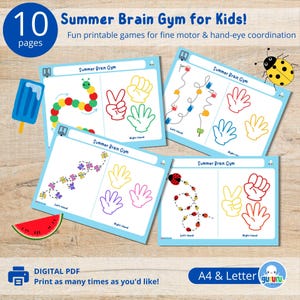 Brain Gym Activities for Kids Summer Games PDF Brain Exercise, Fine Motor, Hand-Eye Coordination, Cognitive Games Preschool Worksheets A4/US