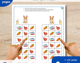 Animal Food Forefinger Brain Gym Printable Worksheets for Kids, Fine Motor Skills, Bilateral Exercise