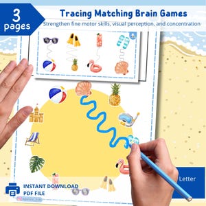 Summer Line Tracing Activity: Brain Gym Game for Preschoolers (PDF Download A4/US Letter Size)