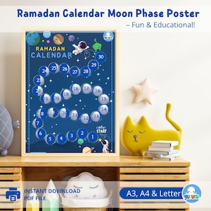 Ramadan Calendar Moon Phase Printable Poster for Kids | Fun & Educational Wall Art Decor