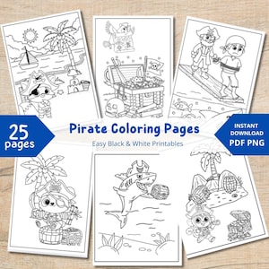 Pirate Adventures Await! 25 Pirate Coloring Pages for Boys | Printable Pirate Gift | PNG PDF |  Coloring Book A4 US Letter Toddler Busy Book