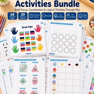 Brain Gym – Druckvorlagen-Paket | Feinmotorikübungen | Gehirnspiele für Vorschulkinder | Bilaterale Koordination | Druckvorlagen für den Heimunterricht (PDF)