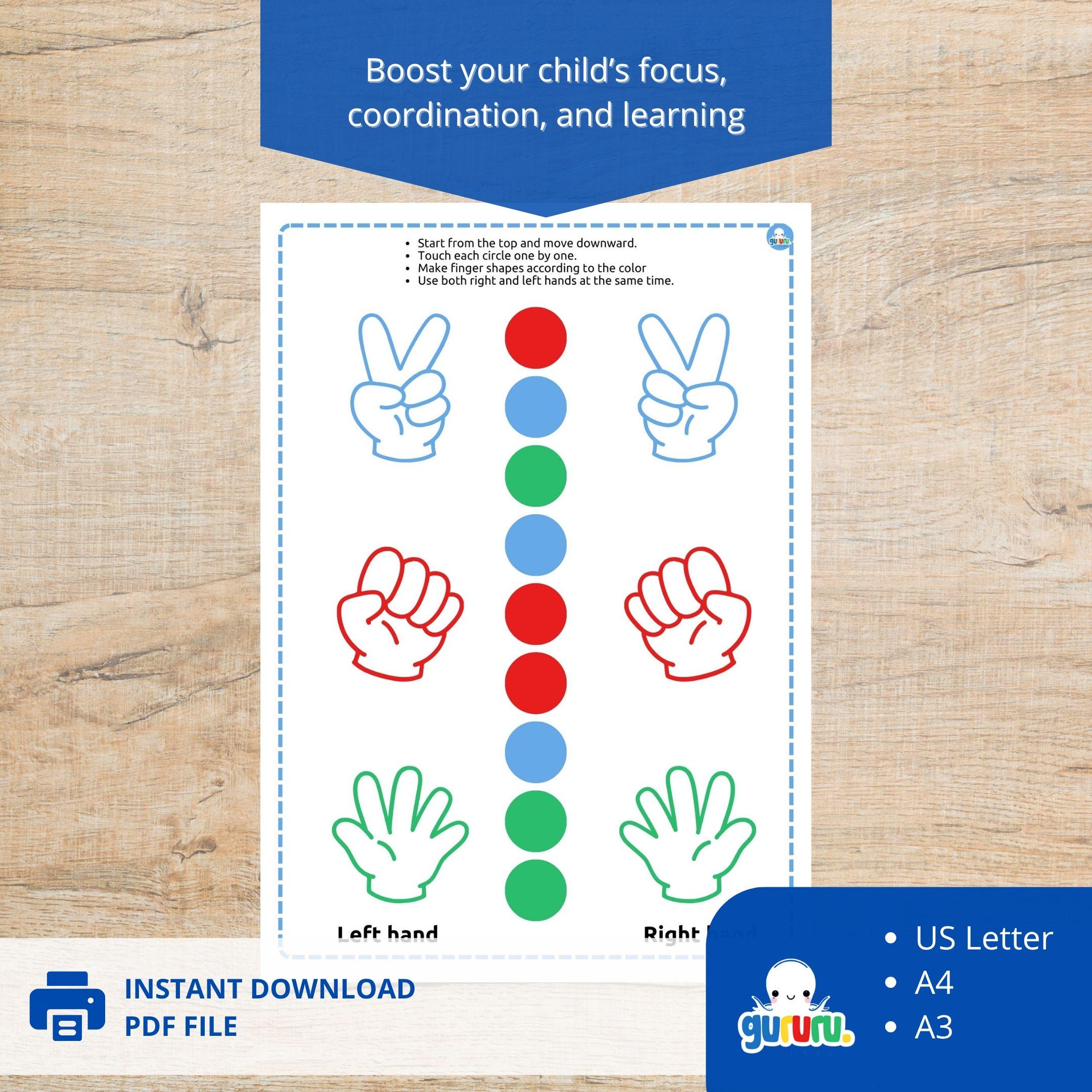 Color Brain Training Program Brain Gym Printable: Kids Color Recognition & Fine Motor Skills (PDF ...