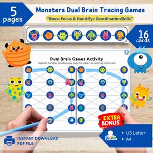 Monster Dual-Hand Tracing Worksheets: Fine Motor Skills Game (Ages 3-7) (PDF Download)