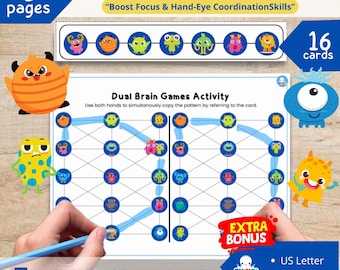 Monster Dual-Hand Tracing Worksheets: Fine Motor Skills Game (Ages 3-7) (PDF Download)