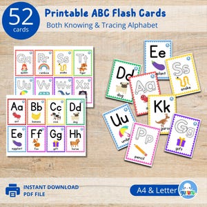 Alphabet Tracing Flashcards Printable PDF | A–Z Letter Practice for Preschool & Kindergarten Kids | Instant Download A4 US Letter