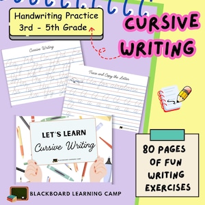 Cursive Writing Penmanship Practice Worksheets - Learn Cursive Writing for Beginners, Improve Handwriting Penmanship, 3rd to 5th grades