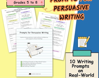 Persuasive Writing Prompts – Middle School Worksheets (Digital Download)