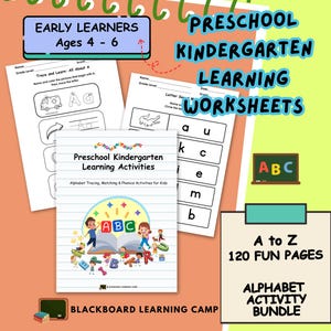 Preschool Learning Kindergarten Activity Worksheets | Digital Prints Alphabet Letters | Learn ABCs and Phonics | Homeschool Learning |