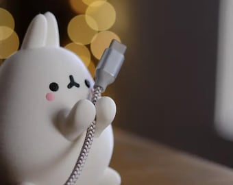 Adorable Kawaii Bunny Cable Holder | 3D Printed Cord Organizer | Cute Desk Accessory