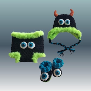 Baby Monster Diaper Set – Handmade 3 Month Baby Outfit, Baby’s First Monster Outfit