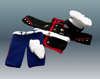 Crochet Baby Marine Costume: Handmade Military Outfit, Photo Prop
