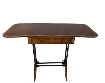1920s English Regency Style Mahogany Drop Leaf Accent Table with Banded inlay