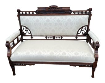 Antique 19th C Eastlake Loveseat Refinished Walnut Victorian Upholstered Settee