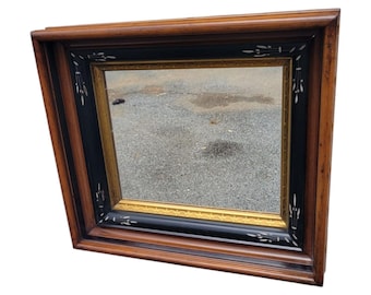19th C American Victorian Walnut Mirror Gold Gilt Black Ebonized Frame Antique