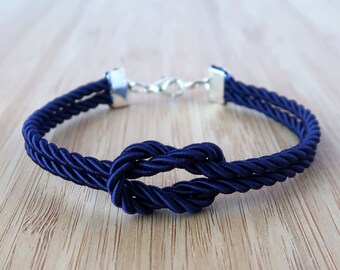 Nautical knotted rope bracelet in navy blue