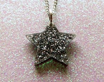 Silver Glitter Star Charm Necklace | Laser Cut Acrylic