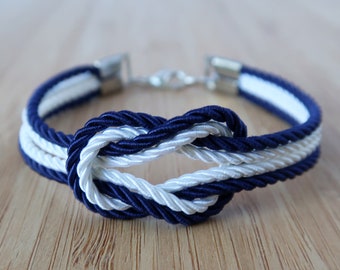 Nautical knotted rope bracelet in navy blue & ivory cream