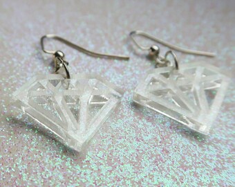 Clear Diamond Charm Earrings | Medium Size | Laser Cut Acrylic