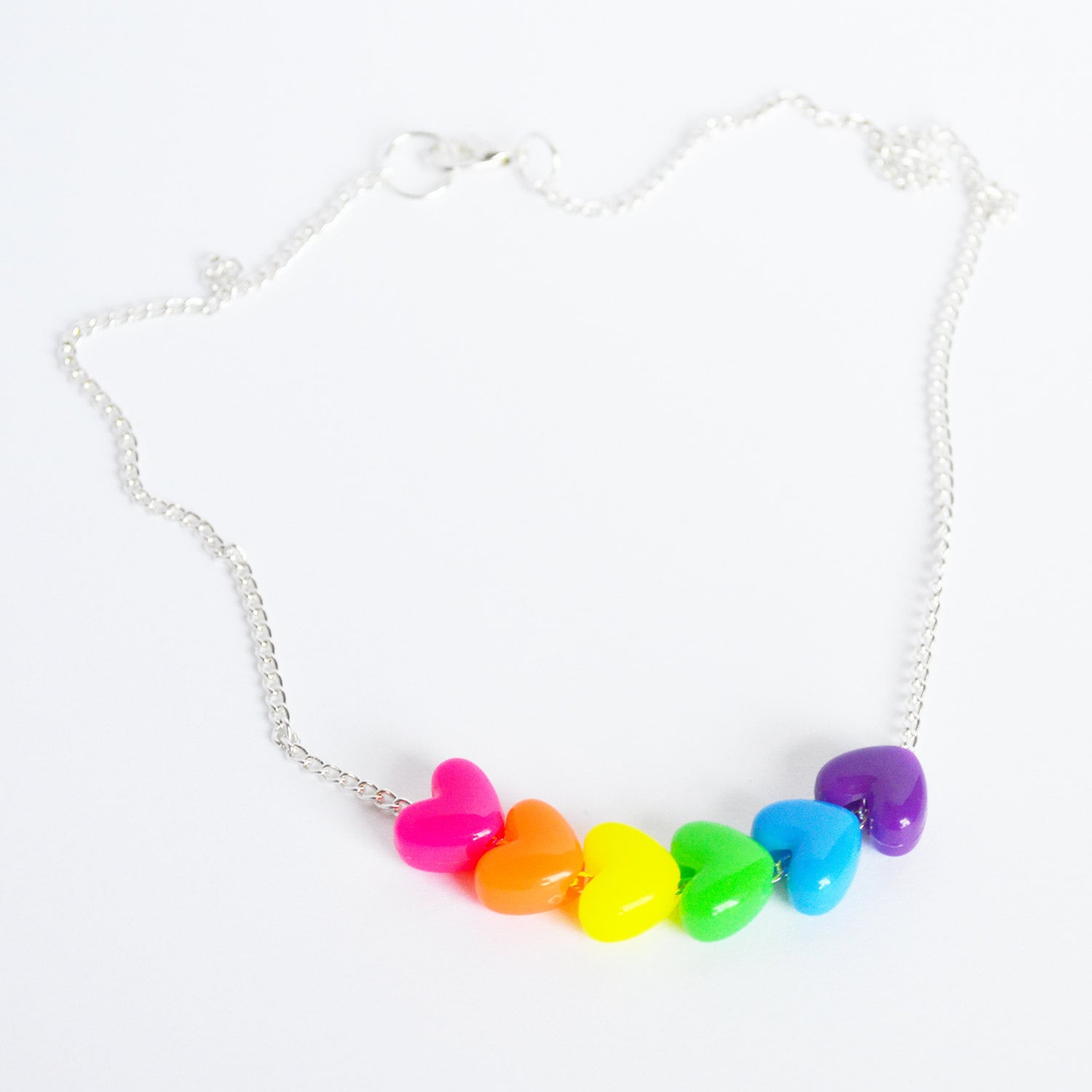 Neon Rainbow Heart Shaped Pony Bead Necklace on Silver Chain Etsy