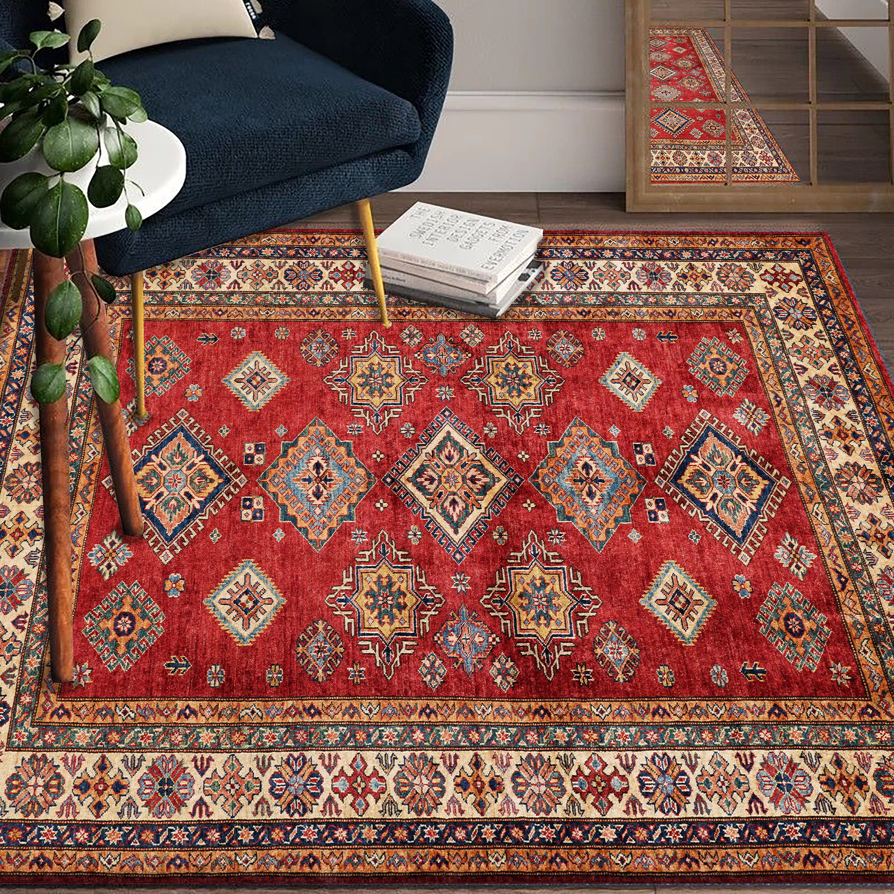 Red Rustic Rug Red Geometric Tribal Rug: Vintage Style Cotton Chenille Area Rug - Etsy