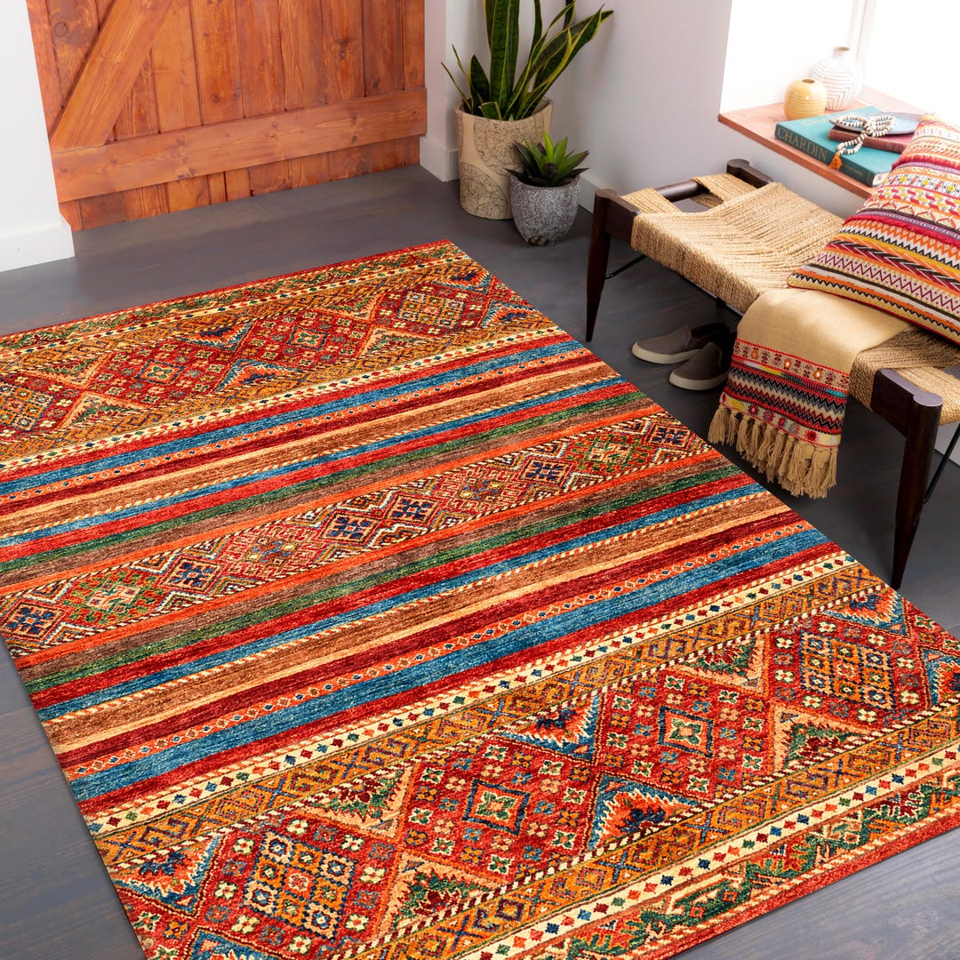 Rainbow Oushak Kilim Rug: Traditional Turkish Style, Easy Clean - Etsy